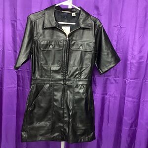 Universal Thread Black Faux Leather Short Sleeve Mini Dress